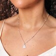 Close Up of Model Wearing Beaded Pearl Heart Pendant Necklace in Silver