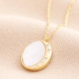Opal Moon Pendant Necklace in Gold on Neutral Background