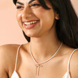 Pearl Necklace with Large Bow Pendant in Gold Model Shot