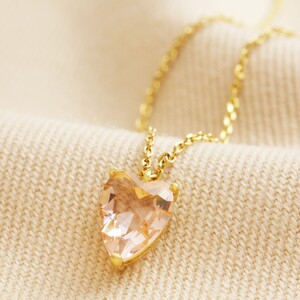 Pink Faceted Crystal Heart Pendant Necklace in Gold