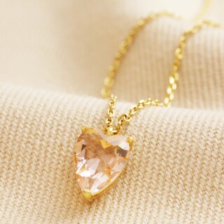 Pink Faceted Crystal Heart Pendant Necklace in Gold