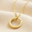 Small Halo Clasp Pendant Necklace in Gold on Beige Fabric