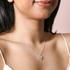 Sunbeam Heart Pendant Necklace in Silver on model against beige backdrop