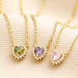 Tiny Green Crystal Heart Pendant Necklace in Gold with purple and pink version