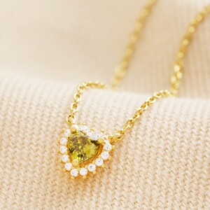 Tiny Green Crystal Heart Pendant Necklace in Gold