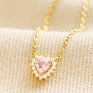 Tiny Pink Crystal Heart Pendant Necklace in Gold