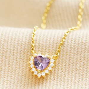 Tiny Purple Crystal Heart Pendant Necklace in Gold