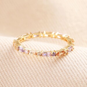 L/XL Pastel Baguette Crystal Ring in Gold