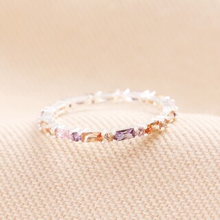 Pastel Baguette Crystal Ring in Silver