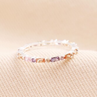 Pastel Baguette Crystal Ring in Silver