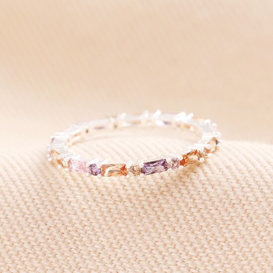 L/XL Pastel Baguette Crystal Ring in Silver