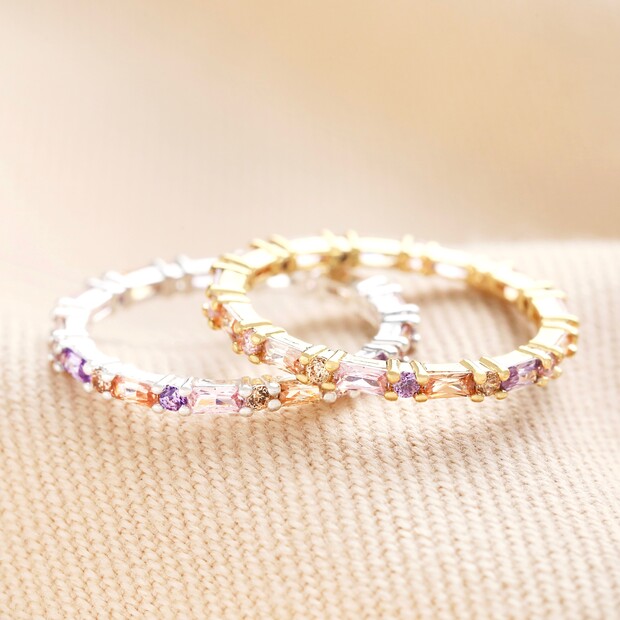 Baguette Crystal Ring Silver Box set of 12