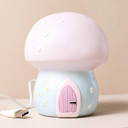 Fairy Toadstool LED Night Light on Beige Surface