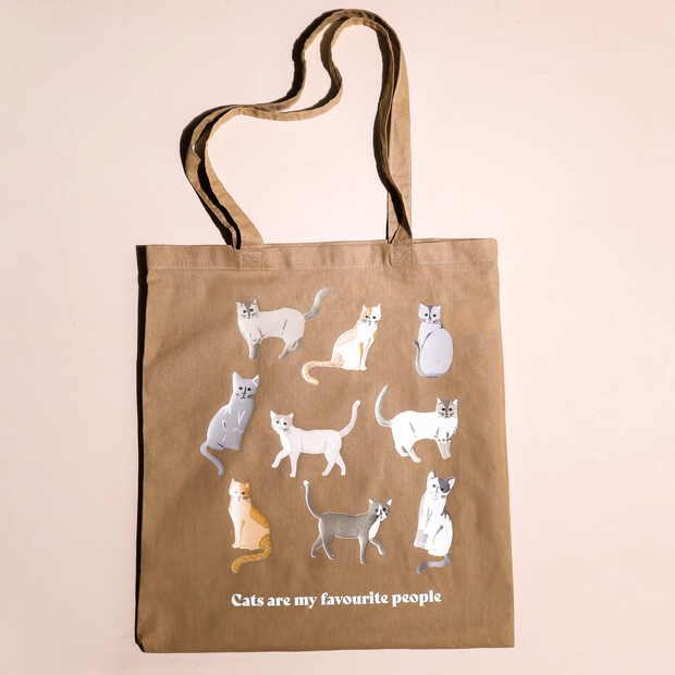 Brown Cat Print Tote Bag