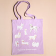 Lilac Dog Print Tote Bag on Pink Surface