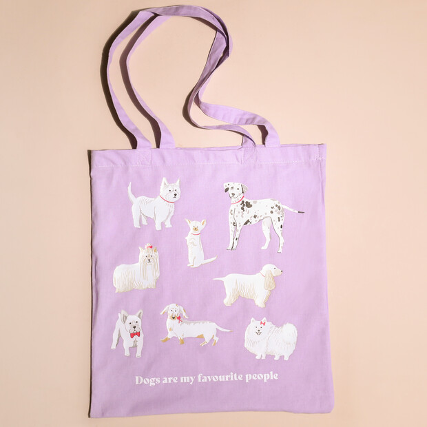 Lilac Dog Print Tote Bag EcoConscious Gifts Lisa Angel