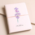 Personalised Birth Flower Vegan Leather Refillable Notebook in pink with florals on the front and Millie personalisation