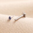Tish Lyon Solid White Gold Blue Crystal Helix Earring with threadless attachment outside of labret