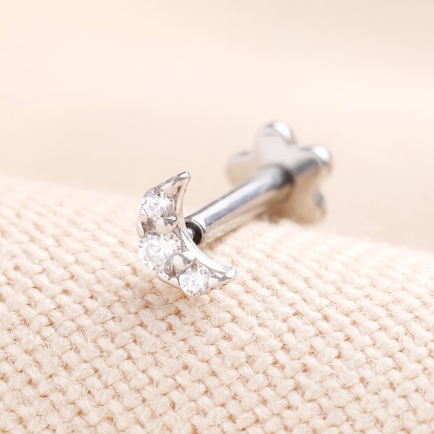 Tish Lyon Solid White Gold Crystal Crescent Moon Helix Earring Tish Lyon Solid White Gold Crystal Crescent Moon Helix Earring