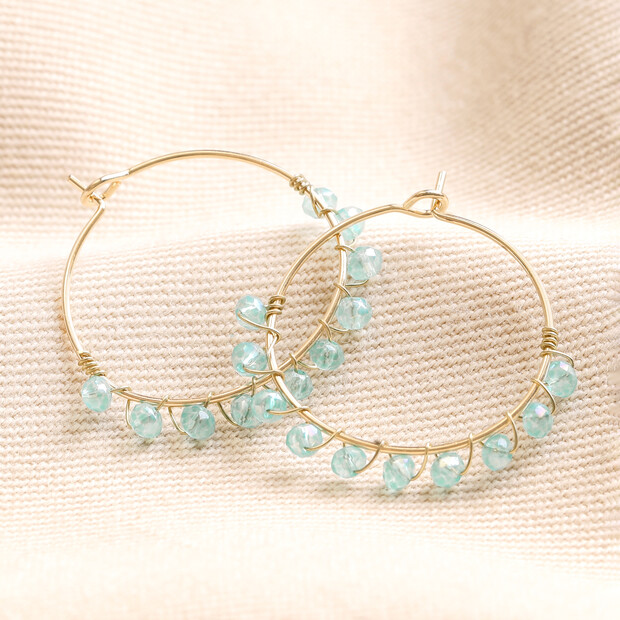 Big Metal London Medium Blue Beaded Hoop Earrings in Gold Big Metal London Medium Blue Beaded Hoop Earrings in Gold