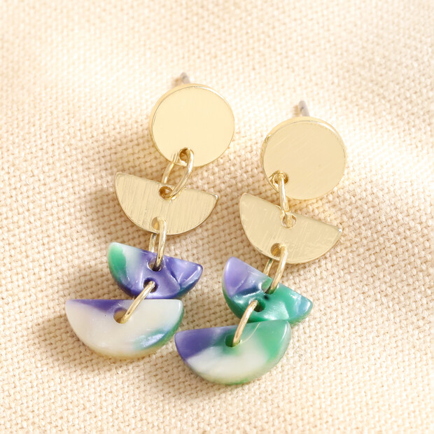 Big Metal London Blue Resin Geometric Drop Earrings in Gold