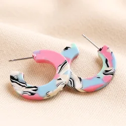 Big Metal London Colourful Marble Resin Hoop Earrings