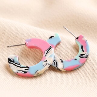 Big Metal London Colourful Marble Resin Hoop Earrings