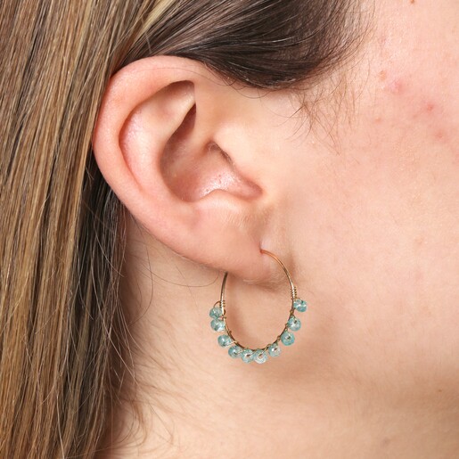 Big Metal London Medium Blue Beaded Hoop Earrings in Gold on Model