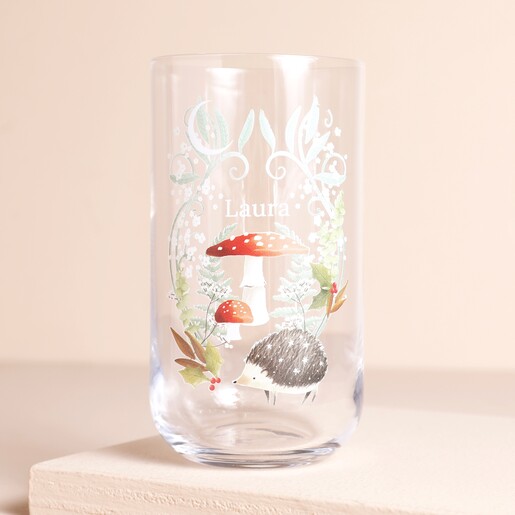 Personalised Woodland Highball Glass empty against beige coloured background