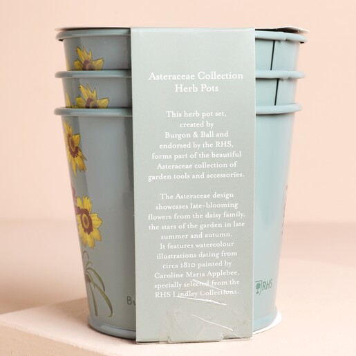 Text on Burgon & Ball Set of 3 Floral Herb Pots