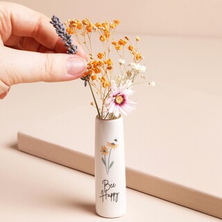 Tiny Bee Happy Ceramic Bud Vase