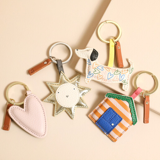 Caroline Gardner Vegan Leather Sun Keyring with Other Keyrings
