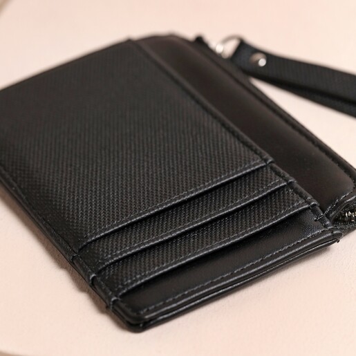 Black Card Holder Personalised Vegan Leather Card Holder in black against neutral coloured backdrop