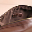 Close up of inside of Personalised Father's Day Vegan Leather Wash Bag in brown