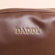 Close Up of Daddy Personalisation on Personalised Men's Vegan Leather Wash bag