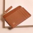 Personalised Vegan Leather Card Holder in tan on top of beige coloured background