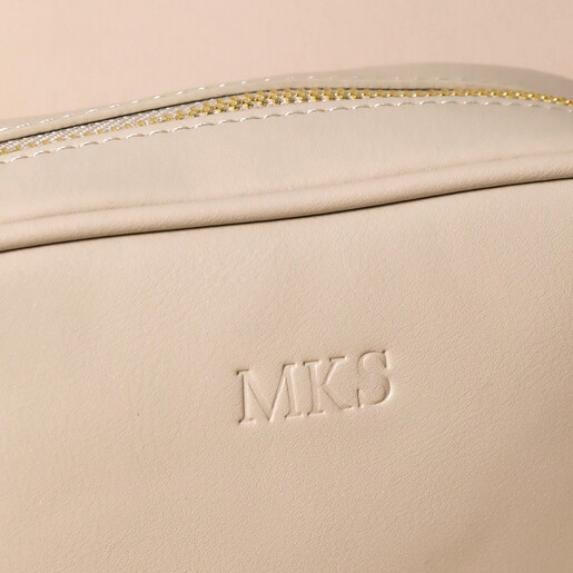 Close Up of Personalisation on Beige Personalised Rectangular Crossbody Bag