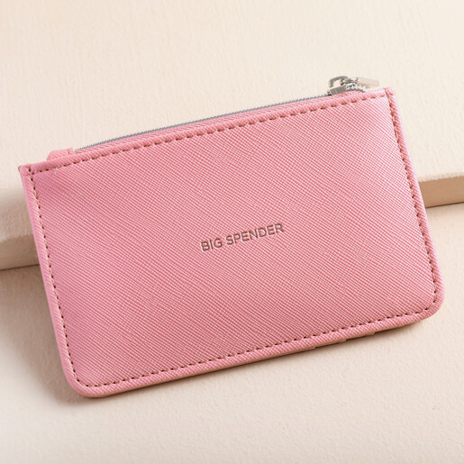 Estella Bartlett Pink Card Purse Showing Quote on Beige Surface