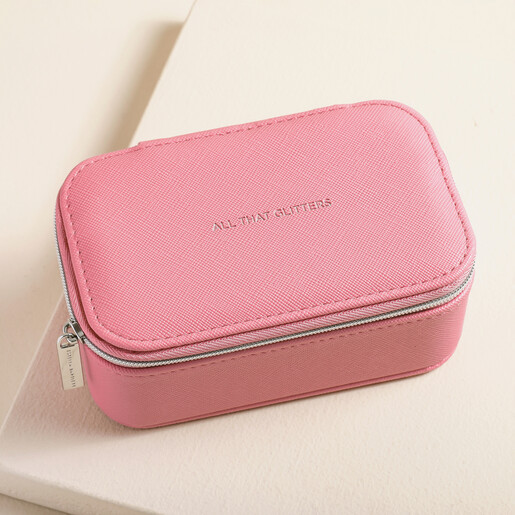 Estella Bartlett Mini Jewellery Box in Pink on top of beige coloured backdrop