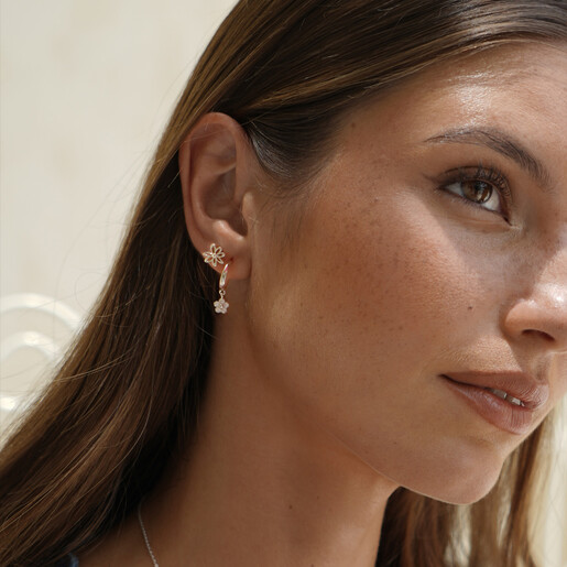 delicate silver hoops on model