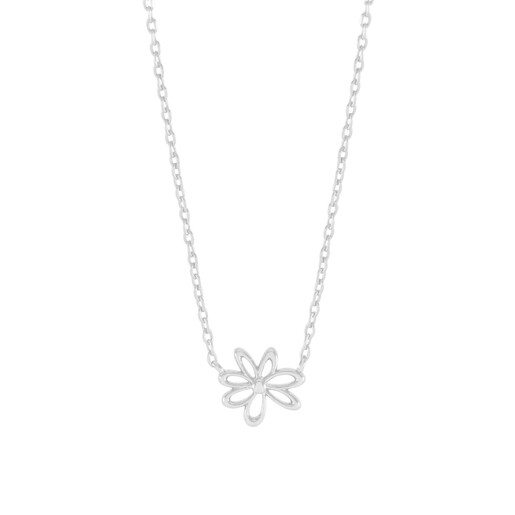 a silver necklace with a sweet doodle wildflower design