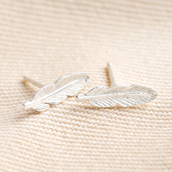 Tiny Sterling Silver Feather Stud Earrings