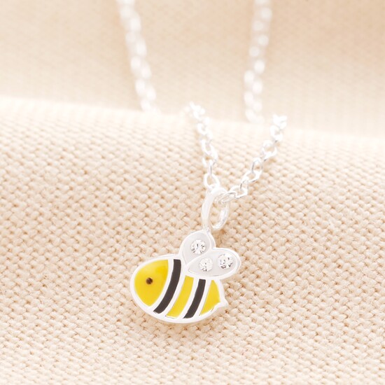 Sterling Silver Colourful Bee Pendant Necklace