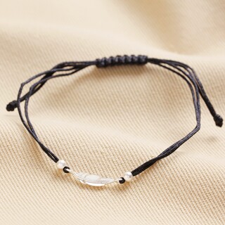 Sterling Silver Feather Cord Bracelet