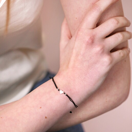 Sterling Silver Heart Cord Bracelet on Model