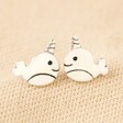 Sterling Silver Narwhal Stud Earrings on Neutral Fabric