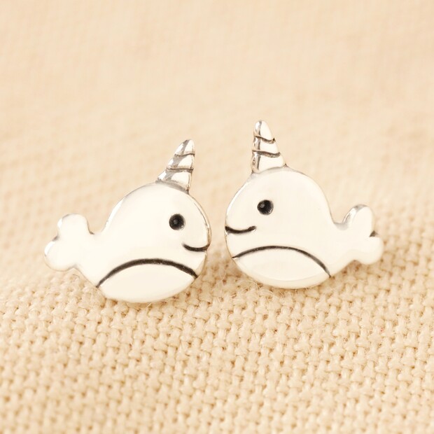 Sterling Silver Narwhal Stud Earrings