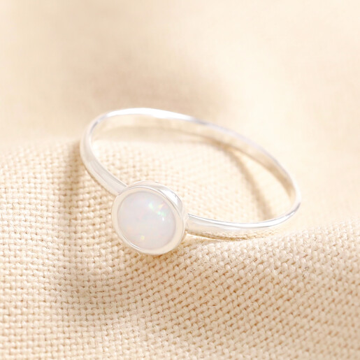 Ladies' Sterling Silver and Round Opal Ring