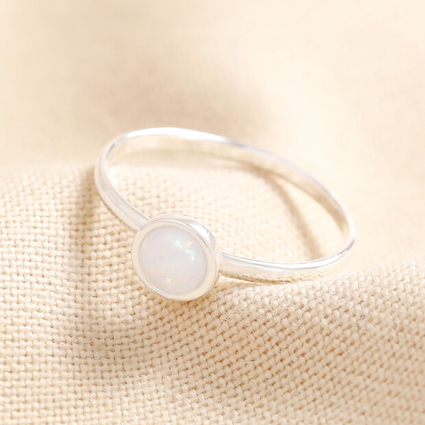 Sterling Silver Round Opal Ring