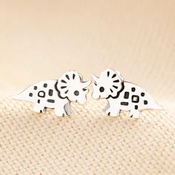 Sterling Silver Triceratops Dinosaur Stud Earrings